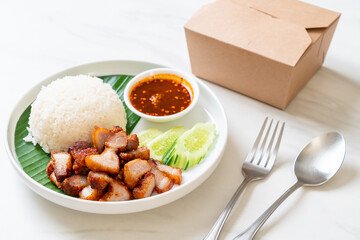 fried belly pork with rice with spicy sauce