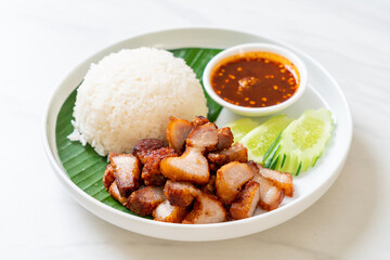 fried belly pork with rice with spicy sauce