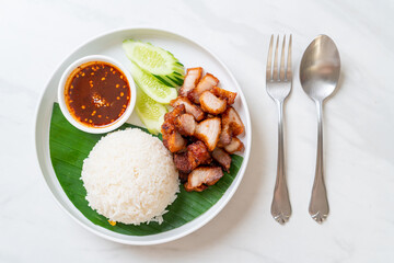 fried belly pork with rice with spicy sauce