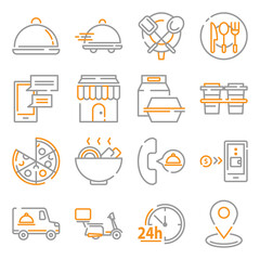 All items that concern food online ordering and food delivery icon vector editable stroke