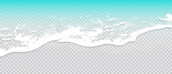 Summer background. Transparent sea wave with surf foam. 3D vector. High detailed realistic illustration.