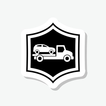 recommend clip art: Car towing truck sticker icon isolated on gray background