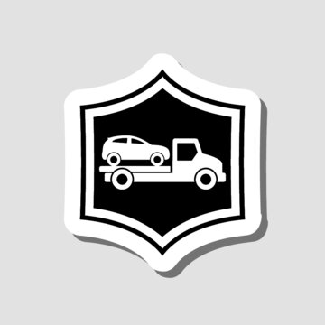 recommend clip art: Car towing truck sticker icon isolated on gray background