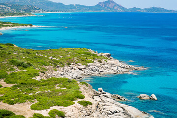 Mediterranean Sea and Coast of Italian Island Sardinia. Costa Rei Beaches.