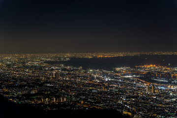 六甲、摩耶山の掬星台から見た神戸と大阪の夜景