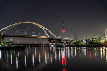 石津漁港からみた堺臨海地区の工場夜景