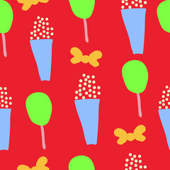 Vector   popcorn and candy seamless pattern design. Perfect for decorative projects and fabrics.