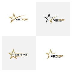 Set of Gold Star logo design template, Elegant Star logo design vector