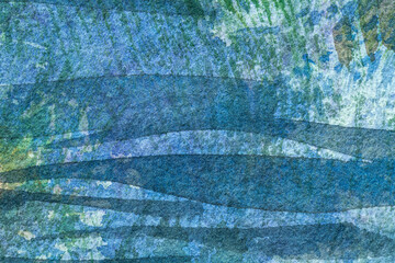 Abstract art background navy blue and green colors. Watercolor painting on canvas with turquoise gradient.