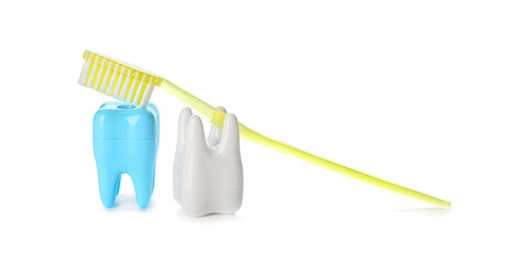 Toothbrush and teeth on white background