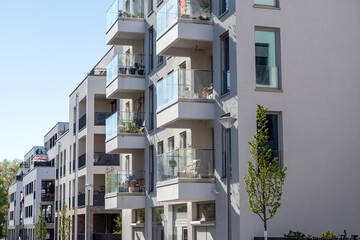 Modern multi-family apartment buildings seen in Berlin, Germany