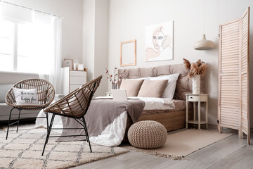 Stylish interior of modern bedroom - Powered by Adobe