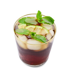 Glass of tasty Cuba Libre cocktail on white background