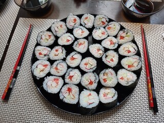 homemade sushi on the kitchen table
