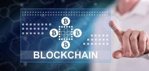Man touching a blockchain concept