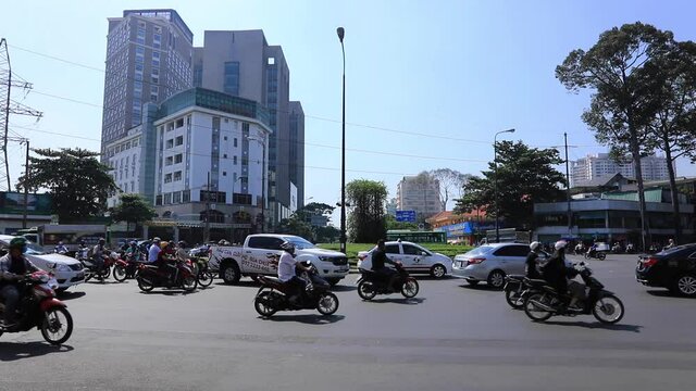 A traffic jam at the busy town in Ho Chi Minh wide shot