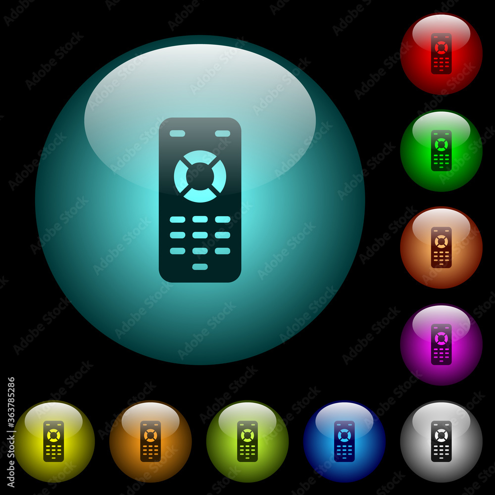 Poster remote control icons in color illuminated glass buttons