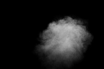 Abstract white steam, smoke in the form of a cloud on a black background, copy space