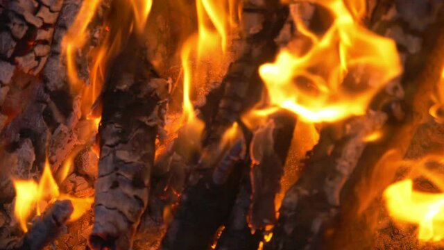 Fire Is Burning In The Fireplace in slow motion 180fps