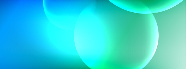Vector abstract background liquid bubble circles on fluid gradient with shadows and light effects. Shiny design templates for text
