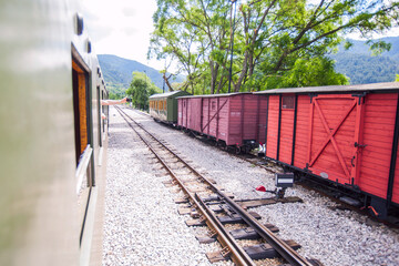 Narrow-gauge heritage railway,  Tourist Attraction, old-fashioned train, , Mokra Gora Station -...