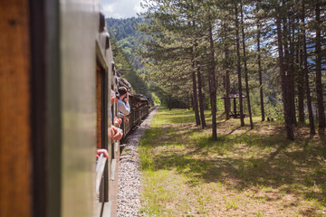 Narrow-gauge heritage railway, Tourist Attraction, old-fashioned travel, nature landscape, Mokra Gora - Serbia
