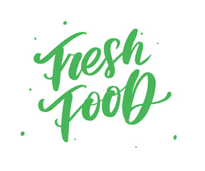 Vector illustration, food design. Hand lettering for restaurant, cafe menu, farm and shop. Elements for labels, logos, badges, stickers or icons. Calligraphic and typographic collection. Fresh food