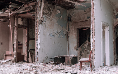 The destroyed walls of the house