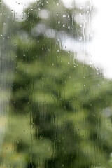 硝子窓の雨の滴・緑