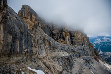 Fototapeta na wymiar View of famous Dolomites mountain peaks. Dolomites. , Italy