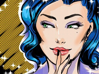 Polka dot background  and American comics's beautiful woman