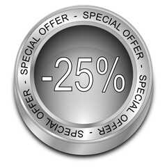 Special Offer -25% Discount button - 3D illustration