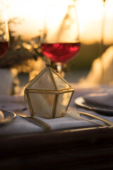 wedding decor glasses, casket in the sunshine