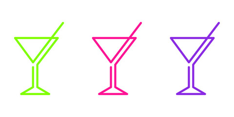Icono plano lineal cocktail martini en varios colores