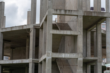 Reinforced concrete structures of a house under construction
