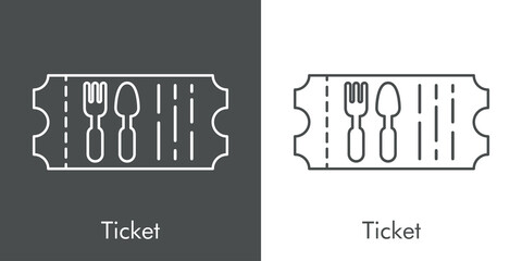 Icono plano lineal ticket de comida con cubiertos en fondo gris y fondo blanco © teracreonte