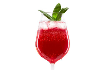 Red cocktail in a glas with ice cubes and mint