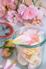 Rosenblüten in einem Einweckglas