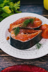 grilled salmon steak with vegetables