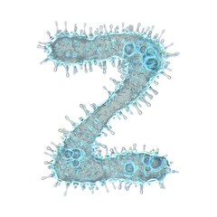 Alphabet made of virus isolated on white background. Capital letter Z. 3d rendering. Covid font, virus font, 3d