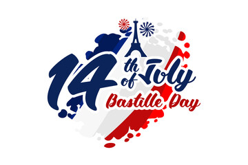 (French:July 14, French National Day) Happy bastille day (Fête nationale française) vector illustration. Suitable for greeting card, poster and banner