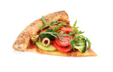 Slice of delicious pizza isolated on white