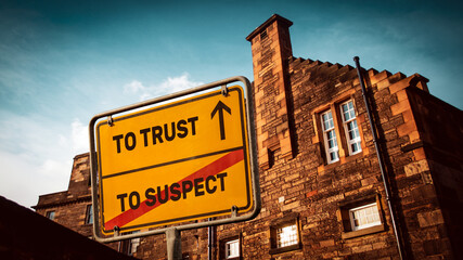 Fototapeta premium Street Sign TO TRUST versus TO SUSPECT