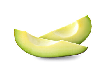 Slices of ripe avocado isolated on white
