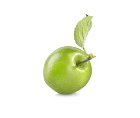 Fresh green apple with leaf isolated on white