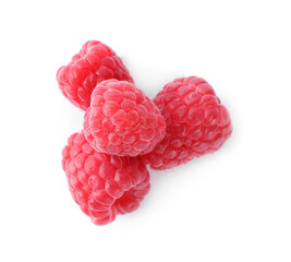 Delicious fresh ripe raspberries isolated on white, top view