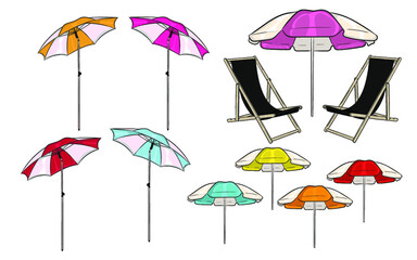 set of umbrellas,sunbed set, set of umbrellas and sunbed,