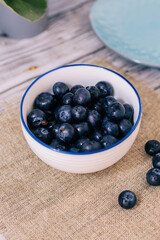 blueberries in a bowl on wooden table