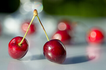 Cherries on the table close-up.