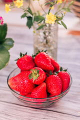 strawberries on a wooden table